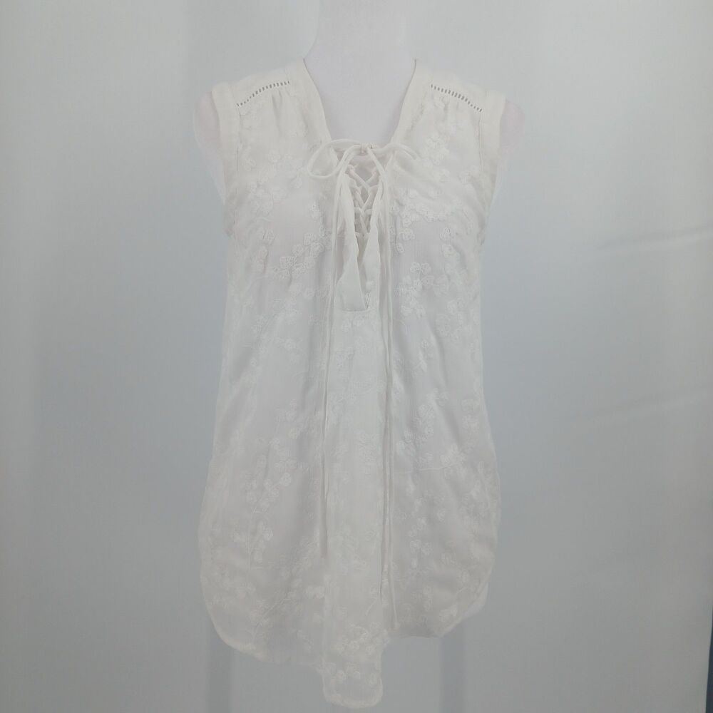 Maeve Anthropologie V-Neck Sleeveless Top Womens 0 White Boho Chic